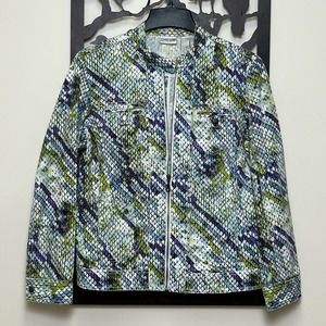 Chicos Moto Style Snake Denim Style Jacket Medium Coat Size 2